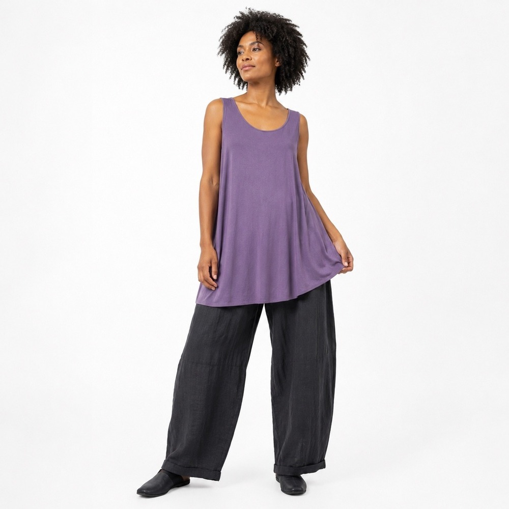 Eileen Fisher Womens Washable Silk Oversized Tank Top Purple S Lagenlook Minimal